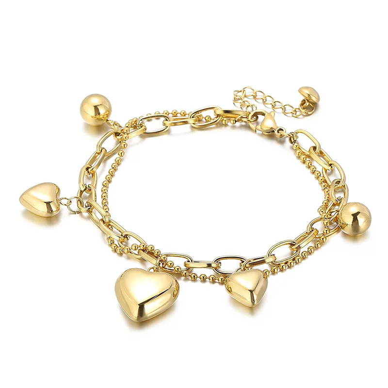

Europe America Multilayer Heart Bracelet Fashion Gold-plated Stainless Steel Heart Bracelet, Picture shows