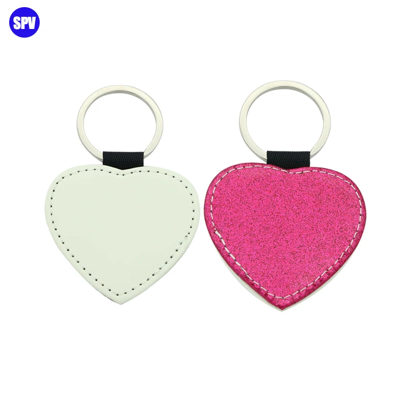 

2021 New Developed!!! Dye Sublimation Blanks Sublimation Products for Promotion PU Leather Glittle Keychain with Custom logo, White