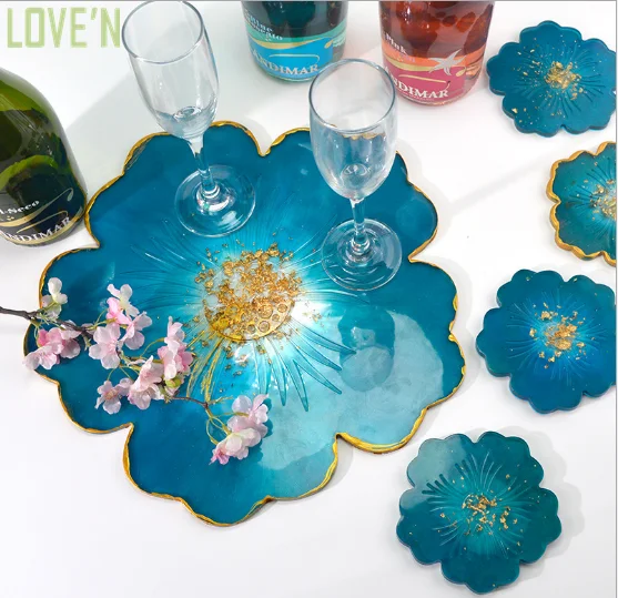 

LOVE'N LV150T Manufacturers Resin DIY agate Flower shape mould Coaster Plate Fruit Tray Silicone Mold for Housewarming gift