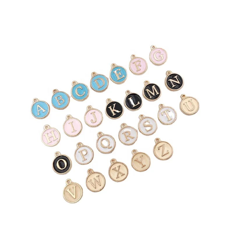 

100pcs/lot with the 10set letter same color Jewelry sets gold plated enamel 26 letters small charm pendant necklace, As picture