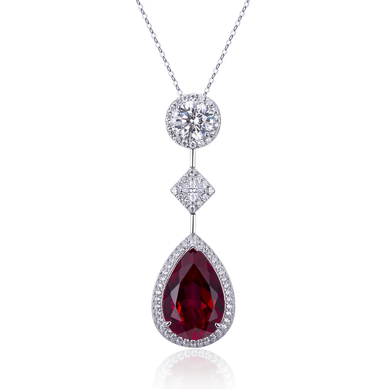 

Top color Red Corundum/Spinel Pear 10x15mm Fine silver Necklace for Party/Women