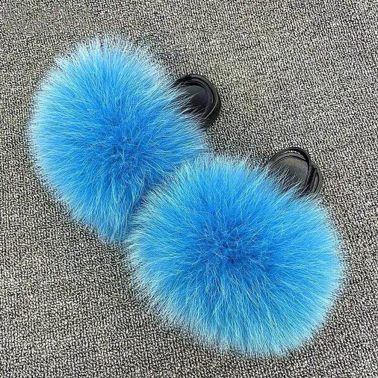 

New Real fox Fur Slides Sandals Baby Toddler Mommy And Me Fur Slippers Indoor Outdoor Fur Slides, Customized color