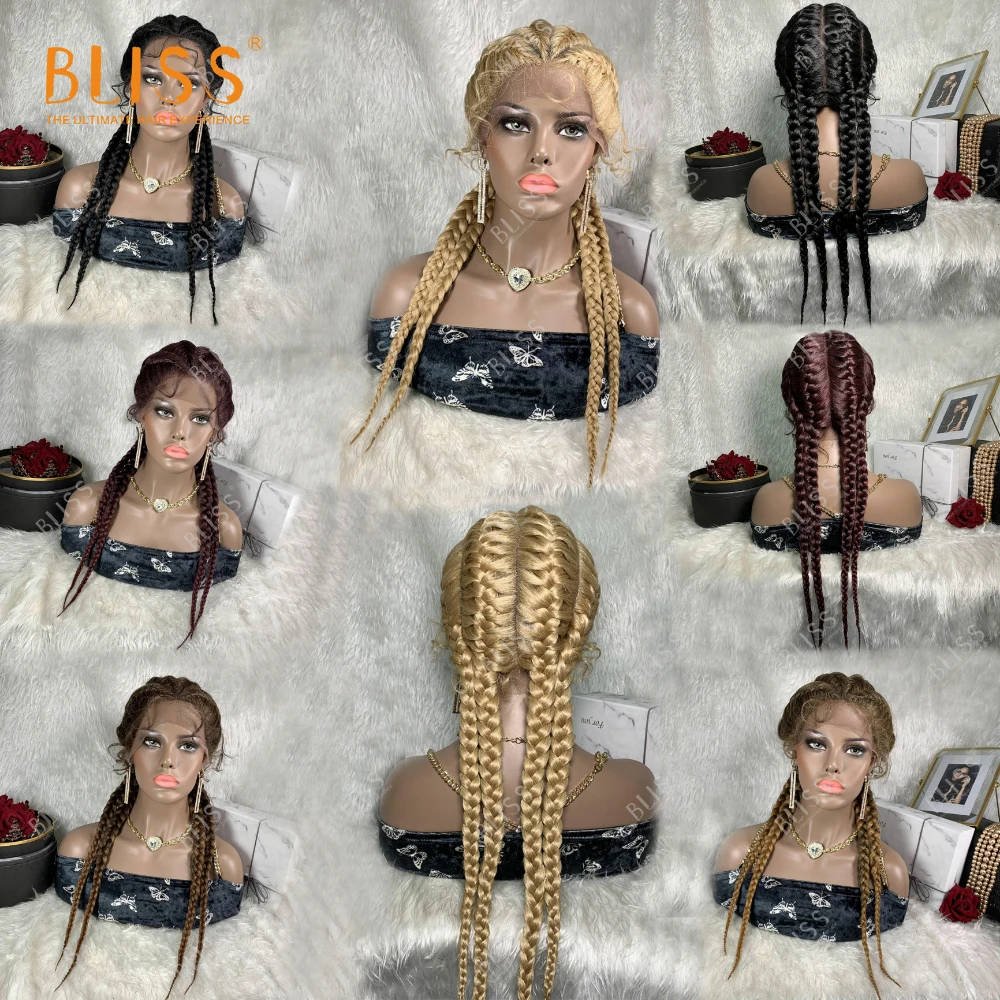 

Bliss 4 Long Box Braided Lace Wigs Synthetic Hair Lace Front Wigs Perruque Tresse Heat Resistant Fake Scalp Wigs For Black Women