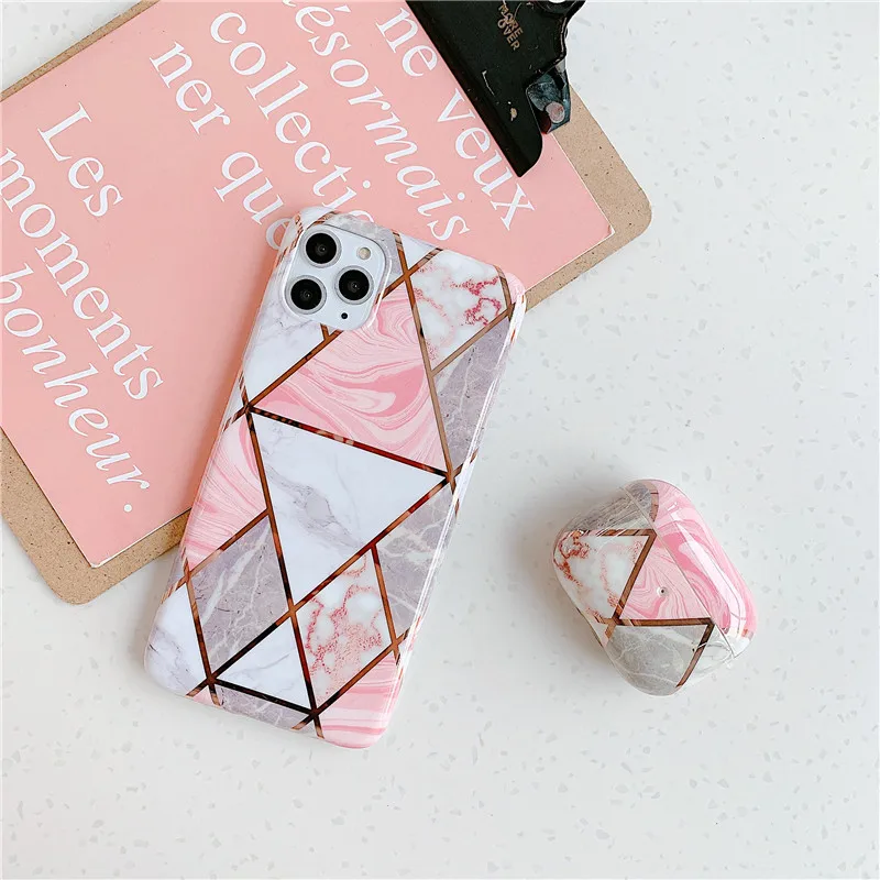 

sets selling for apple phone case and earphones,marble for iphone 11 case matching for apple earphone, Just as following photos