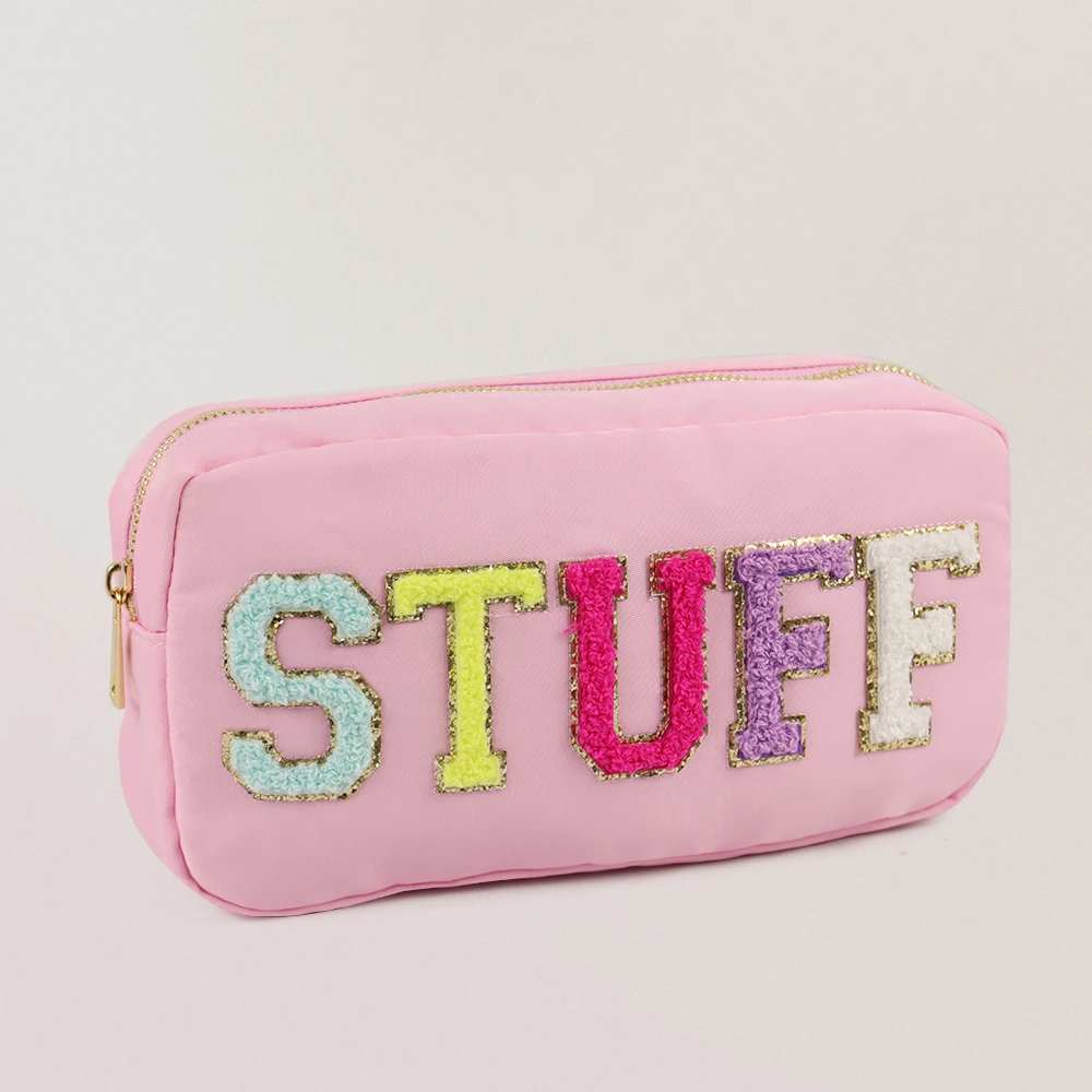 

RTS Stock Keymay Fashion Nylon Plain Personalized Glitter Patches Custom Women Lady Girls Travel Storage Makeup Cosmetic Bags