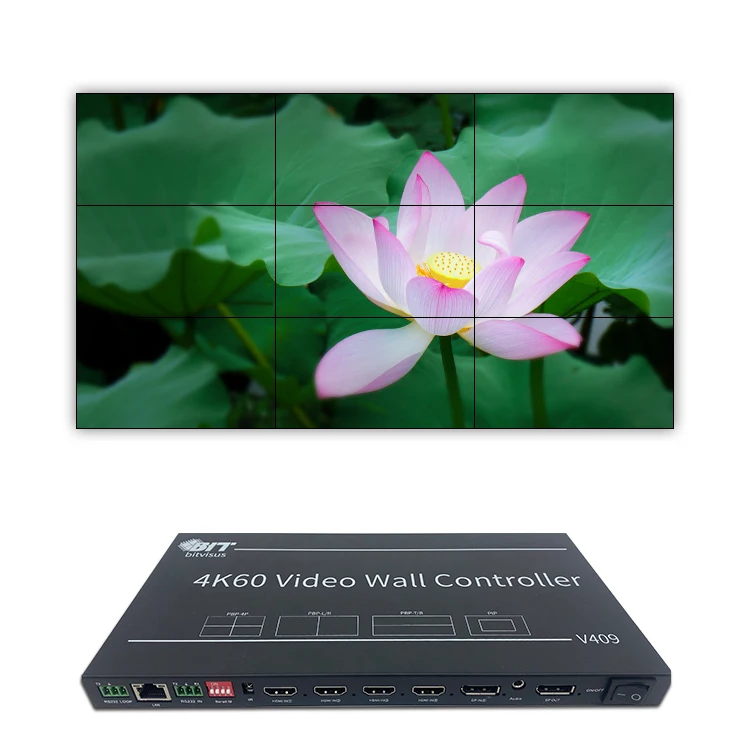 

Hot Selling RS232 Remote control 4K 8K TV 1x5 1x7 3x3 3x4 HDMI video wall controller, Black