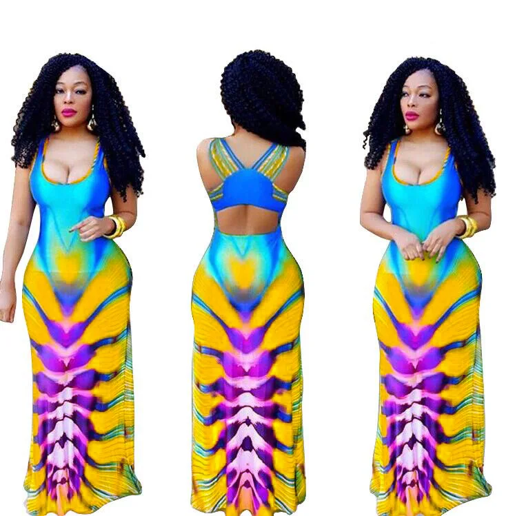 

2020 New Three Color Digital Printing Sexy Women Clothing Plus Size Dress