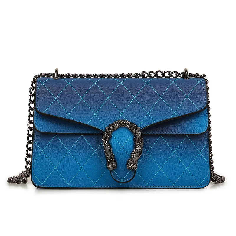 

New single shoulder slung chain handbag Embroidery thread rhombic gradient ladies pouch Cross-section square ladies bag