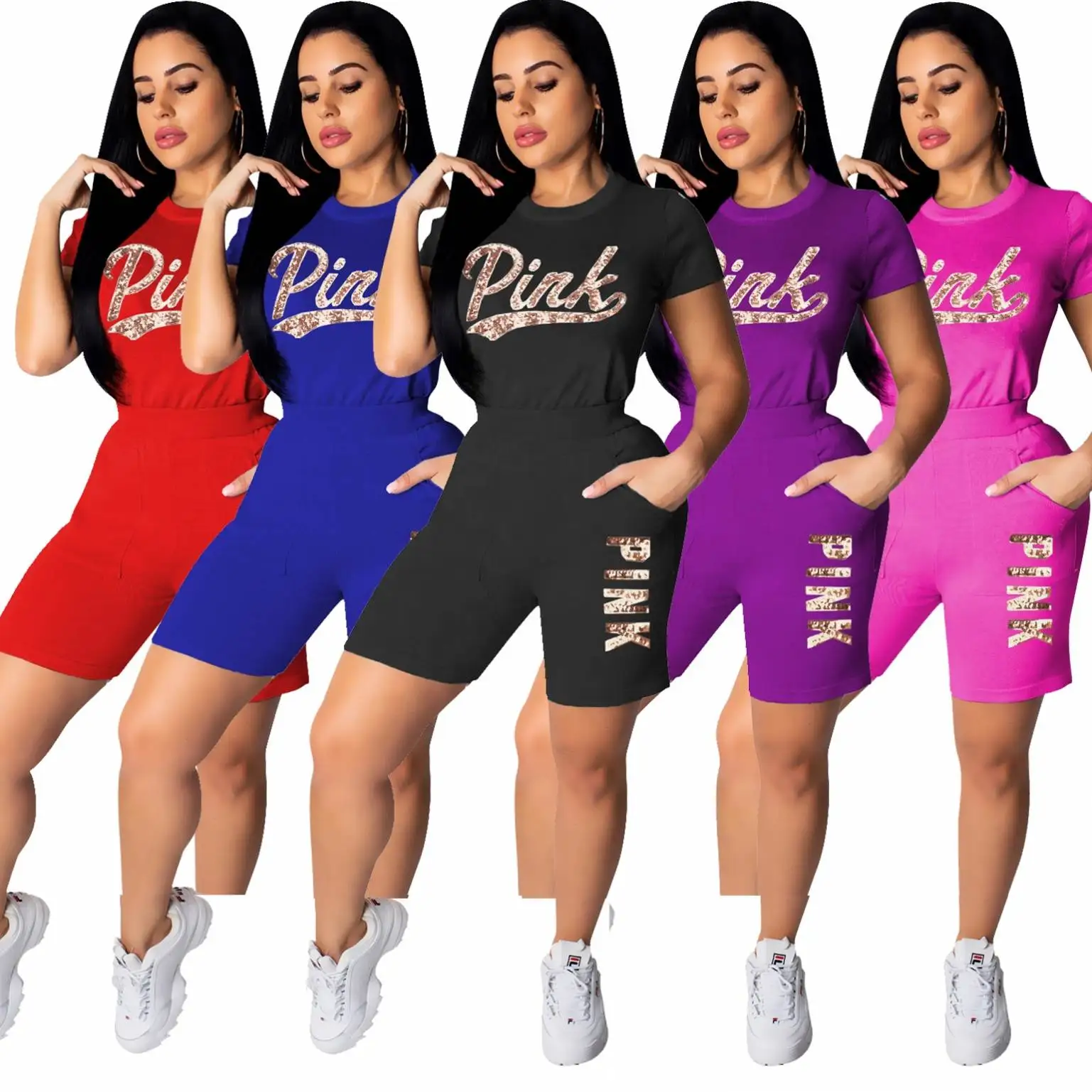 

2020 Wholesale summer printed letter women clothing outfit two pieces set short & top