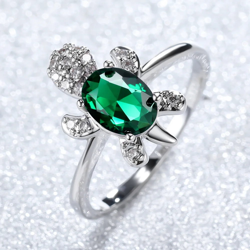 

Blue Purple Oval Gradient Zircon Rainbow Stone Turtle Ring Fashion Jewelry Multicolor Crystal Animal Ring For Man Women