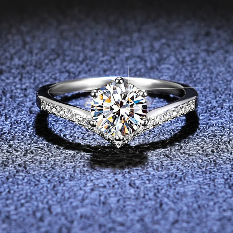 

New Trendy Sparking Moissanite Ring Silver 925 Original Brilliant Cut Diamond Test Past 1 Carat D Color Moissanite Gemstone Ring