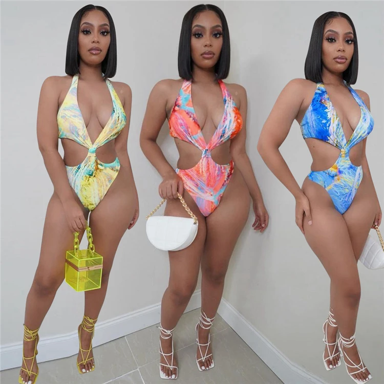 

Y836-fashion clothing for women 2021 tie dye sexy swimsuit swimwear bikini one piec