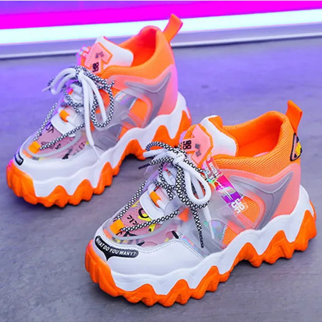 

2021 New arrivals Women's Casual Shoes Mesh Lace up Fashion woman Chunky Shoes, Picture color
