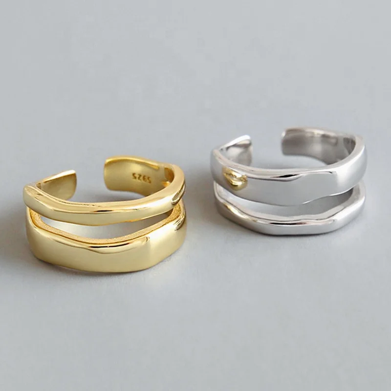 

Minimalist Jewelry Women Golden Wave Ring Geometric Joint Ring Chunky Rings