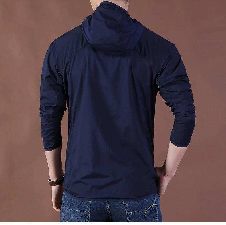 Men Waterproof Rain Jacket Raincoat Hideaway Hood Lightweight Packable