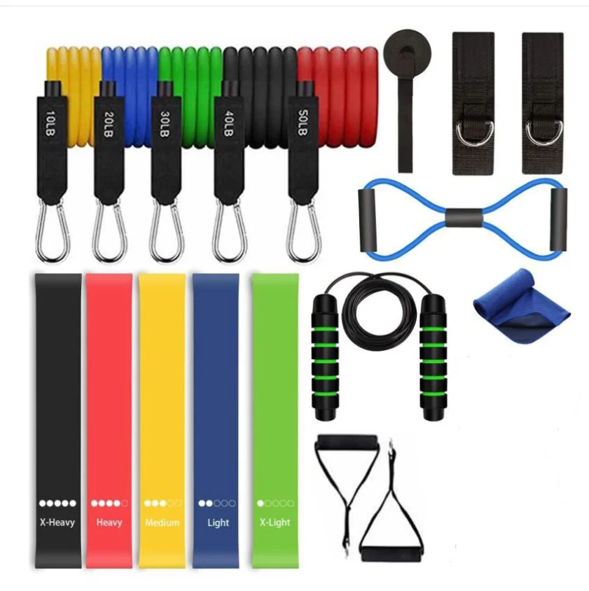 

Wholesale Bestseller Family Fitness 20 Piece Black Resistance Band Set Home Latex Exercise Band, Black red yellow blue green