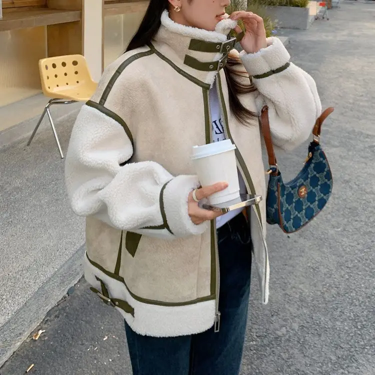 

Bettergirl Women's Winter Design Sense Of Minority Fur One Lamb Wool Coat Loose Casual Granular Cotton Coat