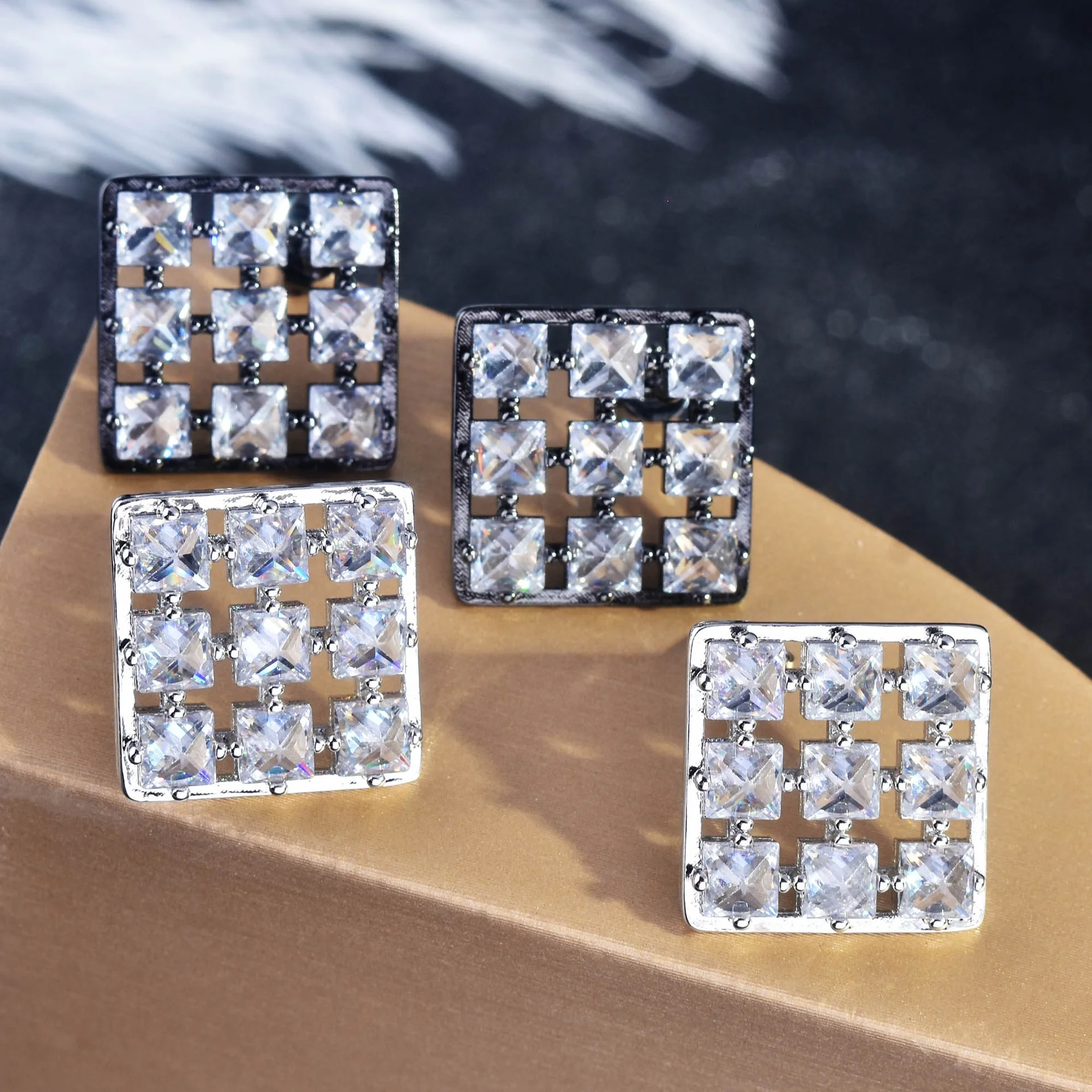 

Top Quality Classic Square Style Studs Earrings Full Pave Shiny Zircon Jewelry For Women, Customized color