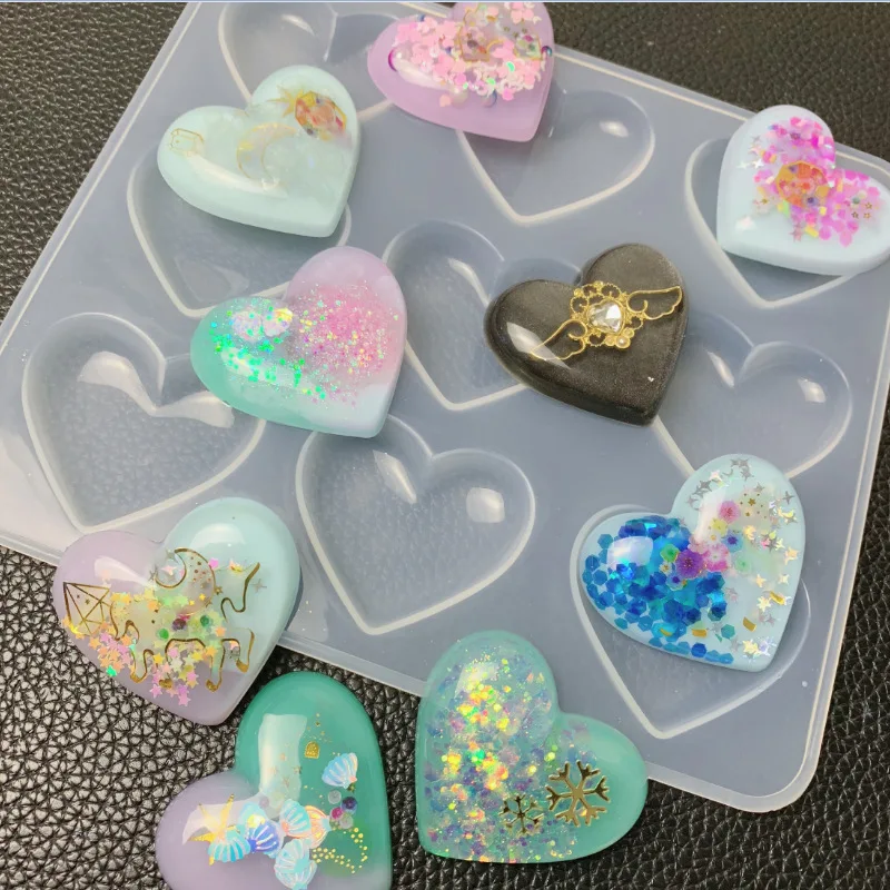 

Mold Pendant Shiny Glossy 9 heart silicone kerying Mold Silicone resin keychain mold, White
