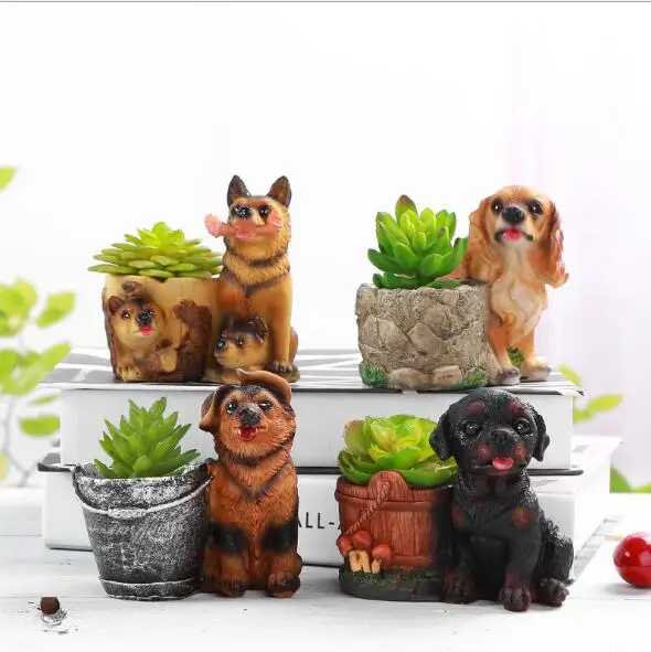 

wholesale dog resin animal dog plant pot holder succulet pot for plant antique