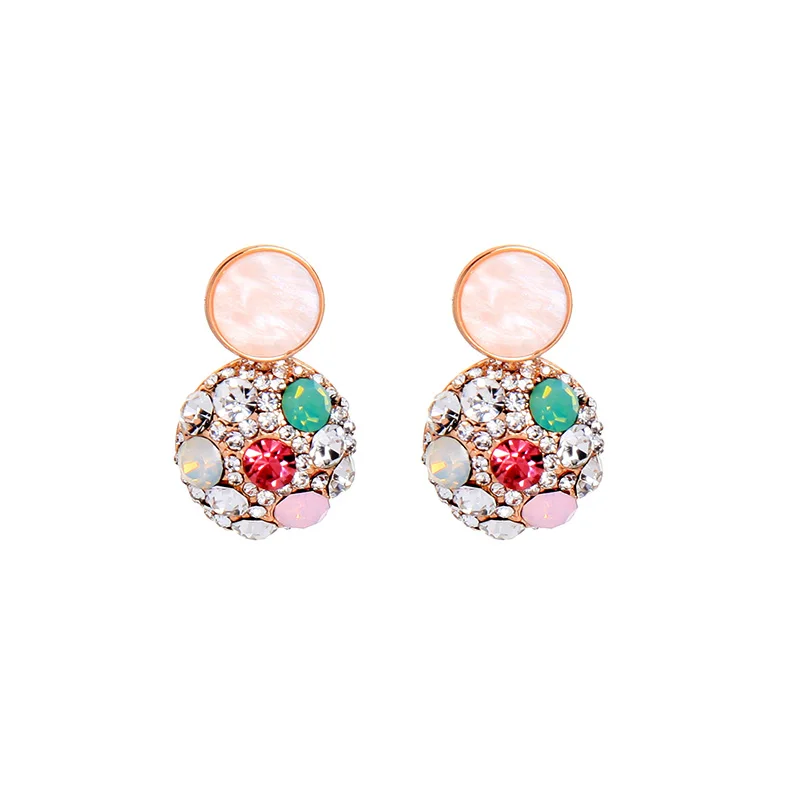 

f0033 Summer Designs Colorful Crystal Gem Pink Disc Pendant Crystal Stud Earrings, Gold