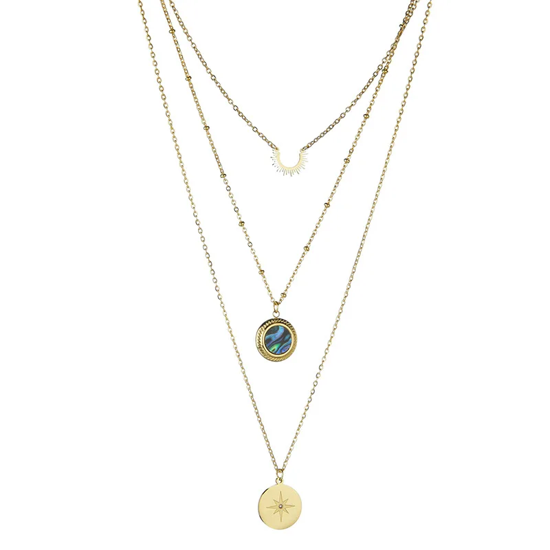 

Fashion Jewelry sun star multi Lariat layered gold 316l stainless steel necklace for women