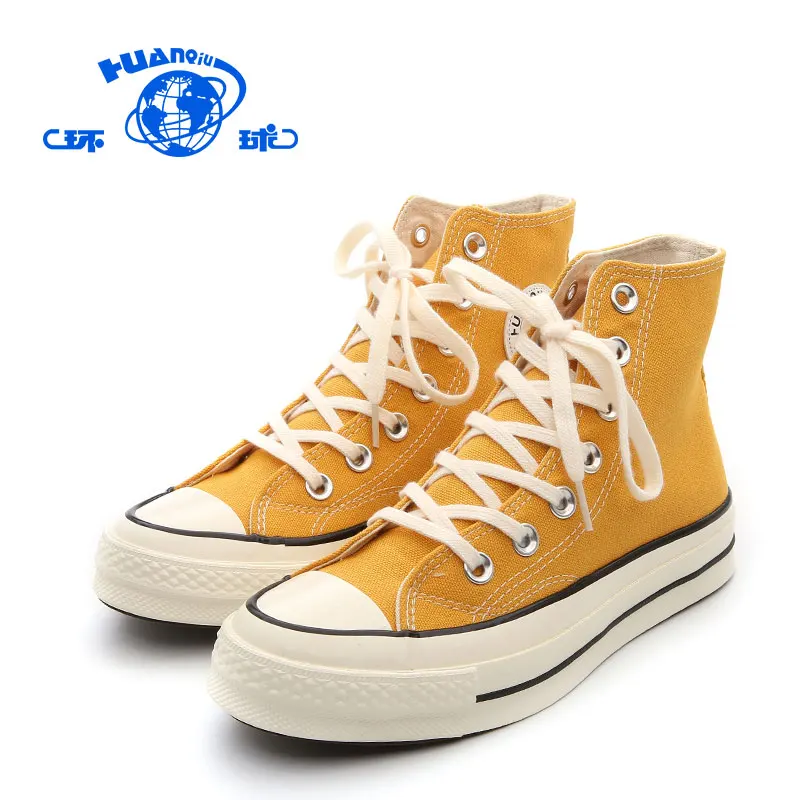 

S6300 HUANQIU Wholesale Anti Slippery Lace Up Rubber Casual Women White Canvas Shoes, Black/white/yellow/green/red