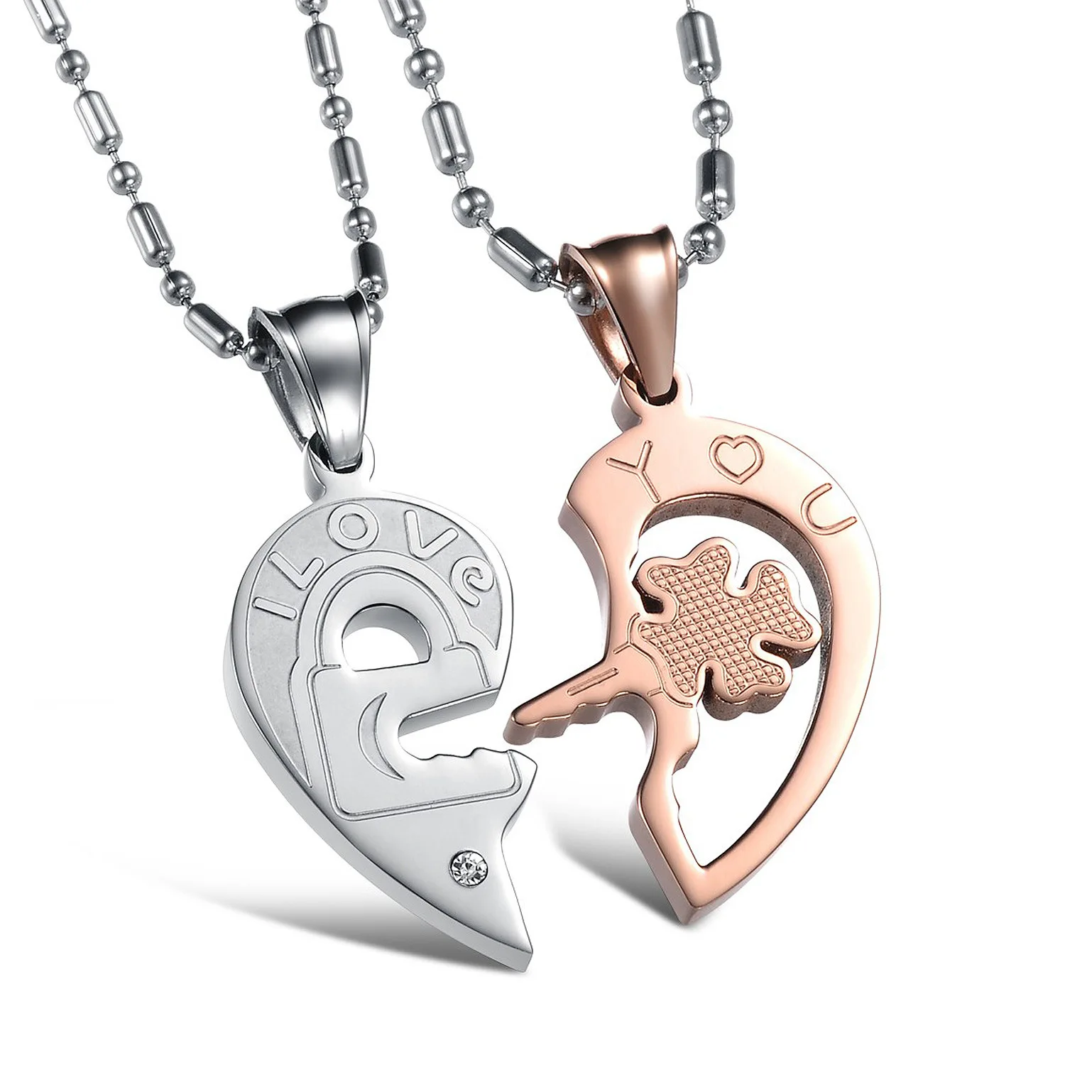

Top Selling Stainless Steel Love Pendants Puzzle Couple Necklaces Chain  Couple Jewelry Heart Lock Key Set Necklace, Black white ,sliver gold