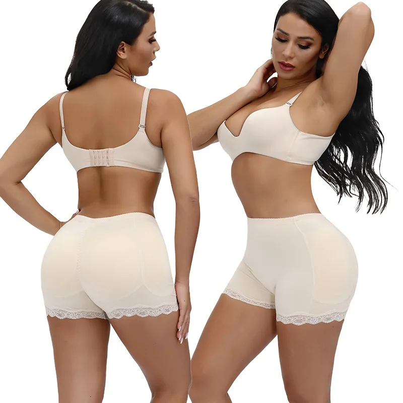 

Women High Waist Tummy Control Panties With Lace False Butt And Padded Buttock Lift Shaper Panty Postpartum Body Shaper, Black/nude
