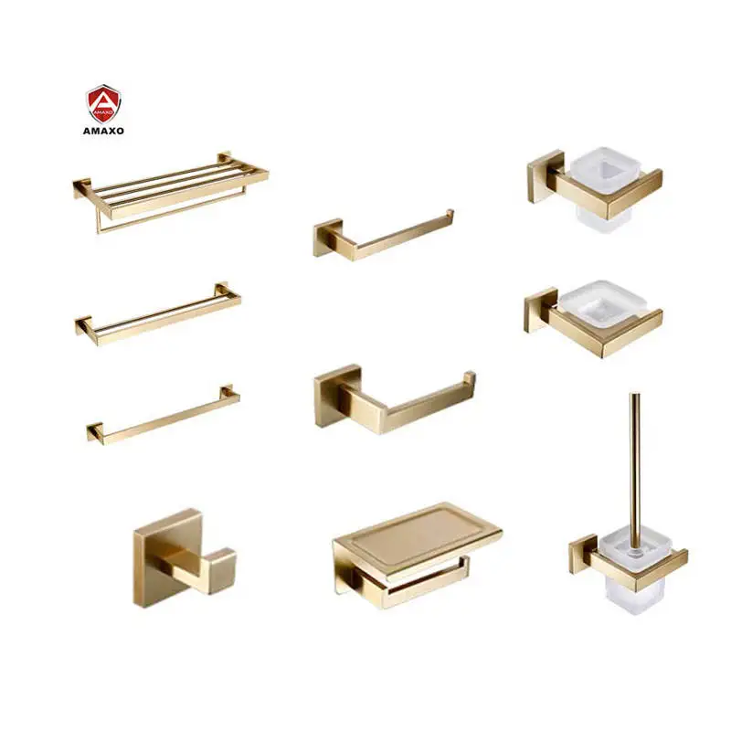 

AMAXO Brushed Gold Accessory Washroom Sets Bathroom Hardware Accessories Steel 304 For Hotel Usage