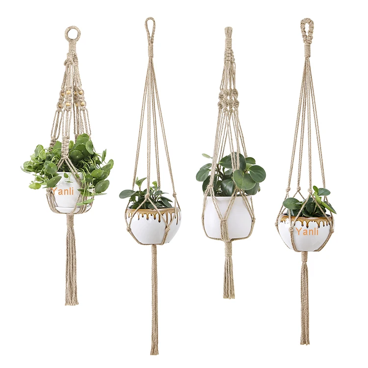 

Macrame Plant Hangers 4 Hooks Jute Rope Flower Pot Holder Hanging Planters Set for Indoor Outdoor Boho Home Decor, Natural