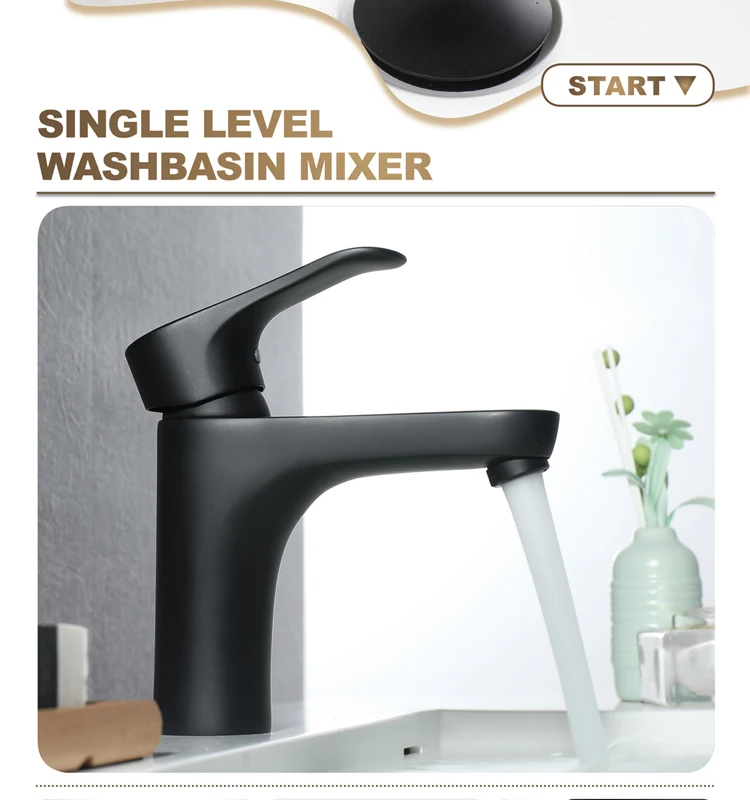 Black Brass Water Faucet Bathroom Cold and Hot Single Handle Basin Faucet