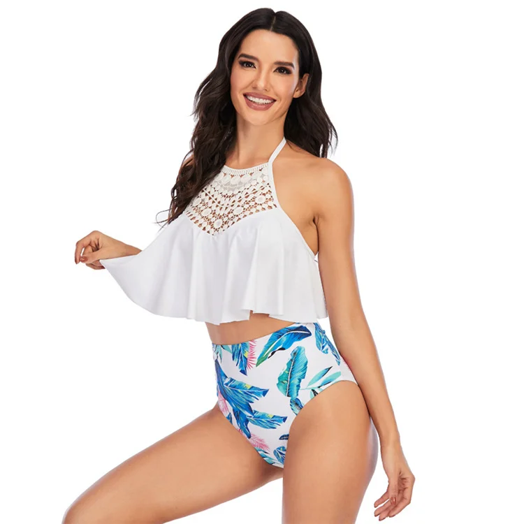 

2021 wholeslale new Women Two Pieces Swimsuits Ruffled Printing High Waisted Bottom Bikinis