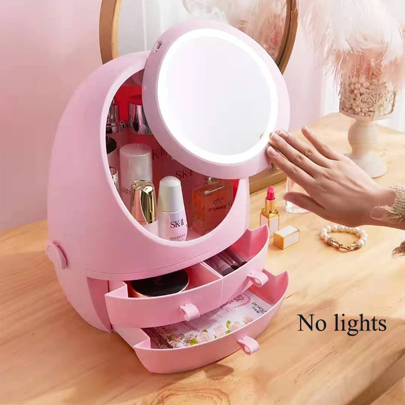

USB Rechargeable Makeup Organizer case Cosmetic Storage Box Jewelry Container Dust proof Drawer Waterproof Mirror LED Light