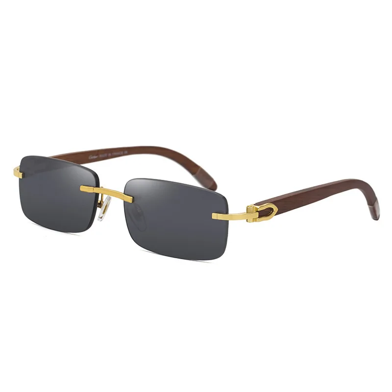 

Real Wood Square Rimless Wooden Sunglasses Men Luxury PC Lens Custom Logo urban streetwear Drop Shipping