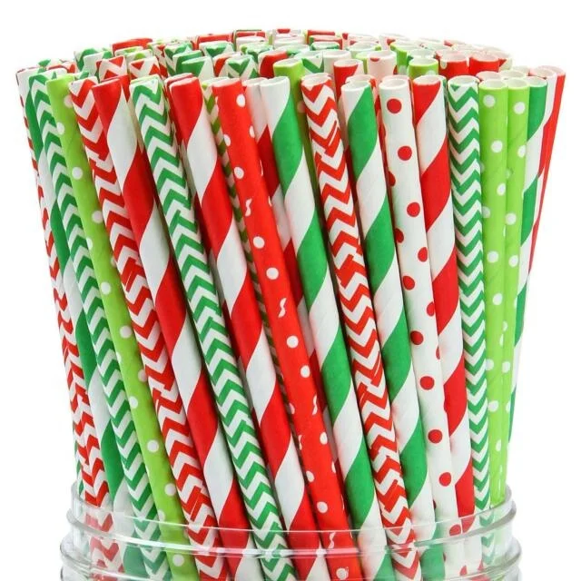 

High Quality Cheapest 7.75" Red And Green Eco Friendly Christmas Paper Straw Homeware For Drinking