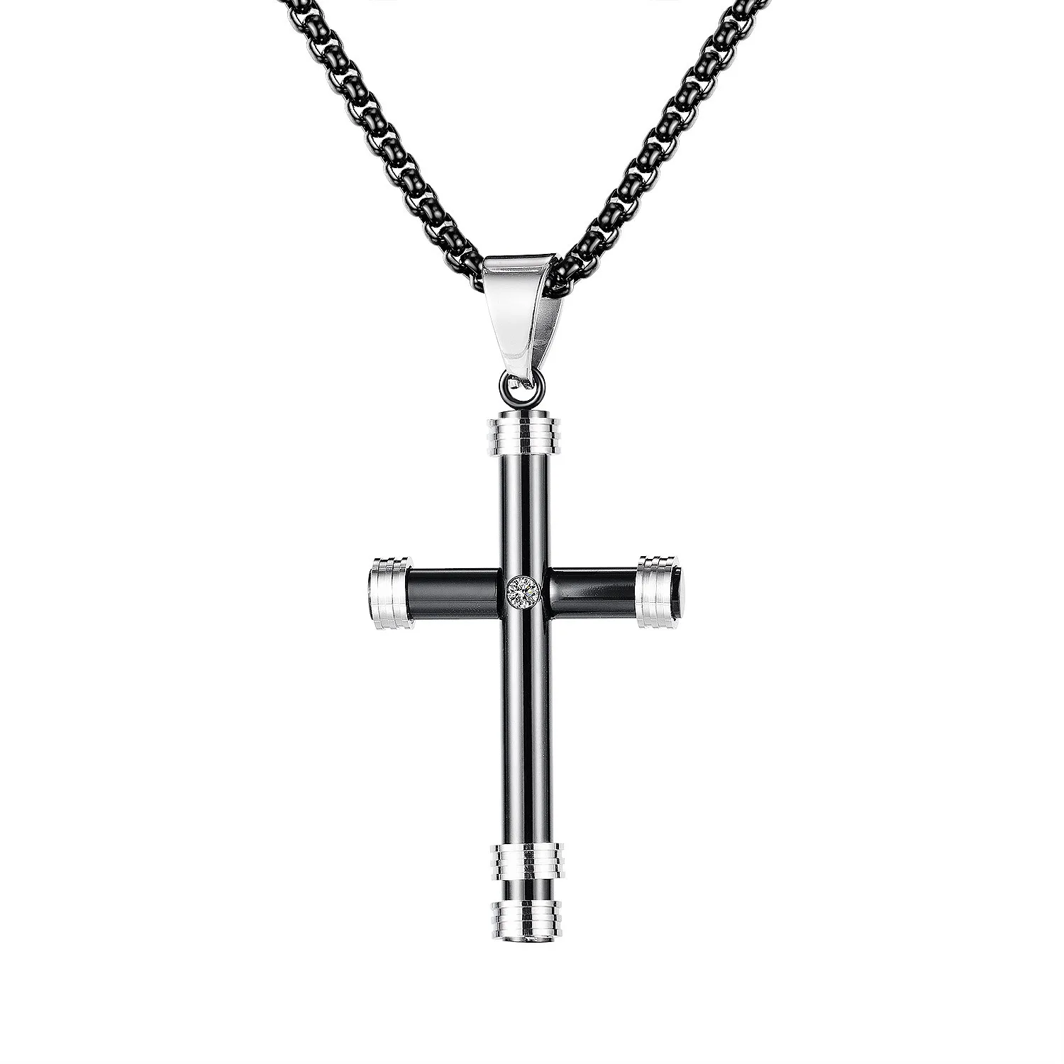

Hip hop jewelry vintage stainless steel crystal men's cross necklaces