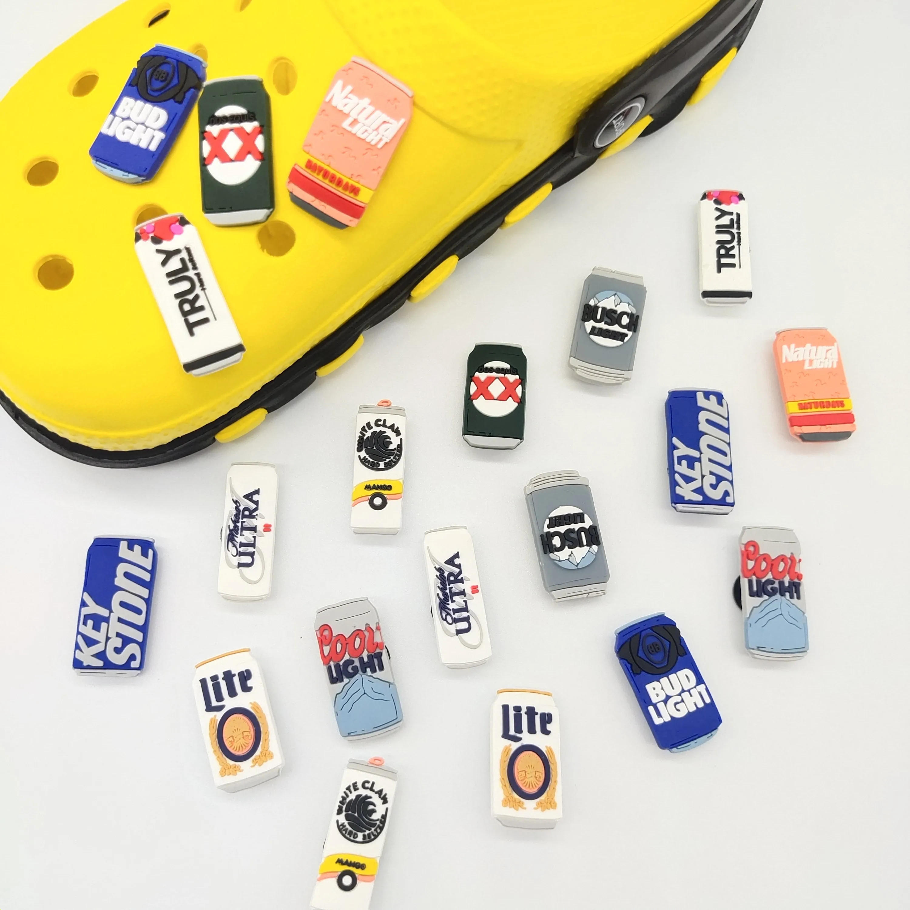 

100pcs+Beer wholesale custom DIY shoe croc charms pvc soft New design Shoe accessories clog As a gift for the child