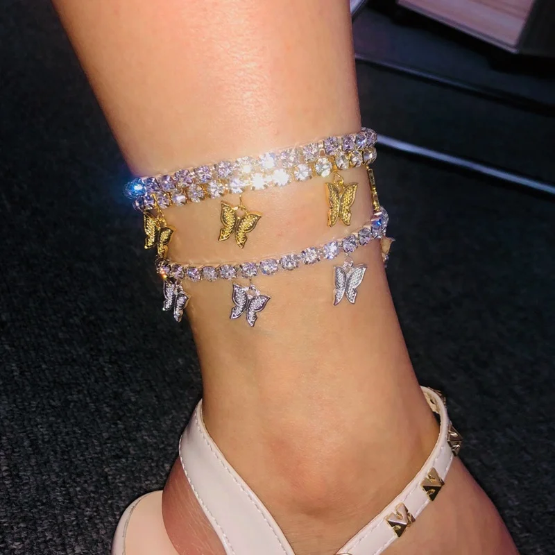 

LDJX-B97 Silver bracelet Summer new design gold butterfly tennis anklet, Picture