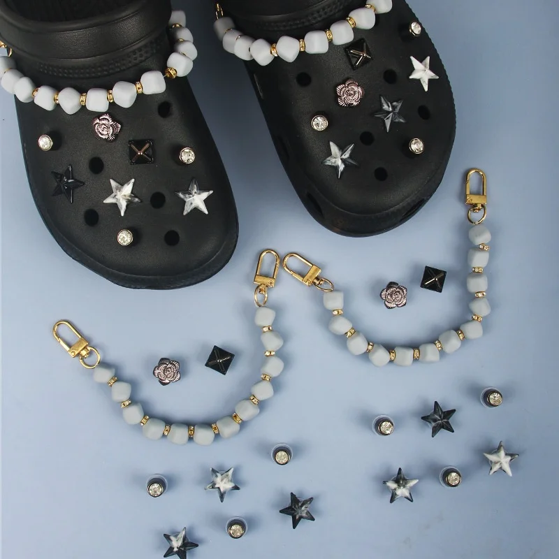 

New Star Shoe Charm Luxury Chain Croc Shoe Charms Girls Accessories Bundle Designer DIY Croc Decorations Shoe Charms