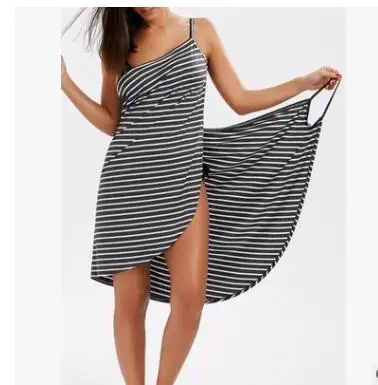 

WIIPU 2019 Sexy espalda descubierta vestido de verano a rayas con cuello en V correa de espagueti para mujer hasta la rodilla, Pictures