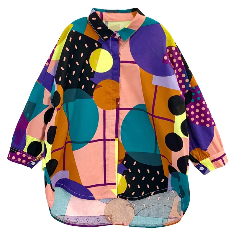 

2021 New Girls' Printed Shirt Spring and Autumn Western Style Long Sleeve Top Children's trend Shirt