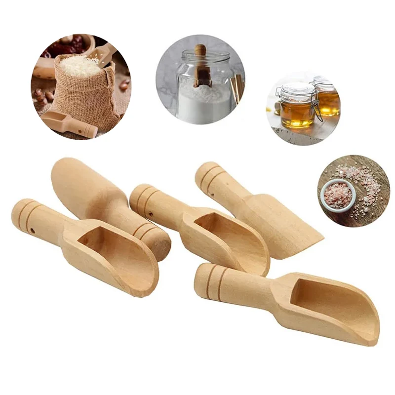 

Wholesale Small Short Bamboo Wood Candy Buffet Spoon Cooking Measuring Mini Flat Wooden Scoops For Bath Salts