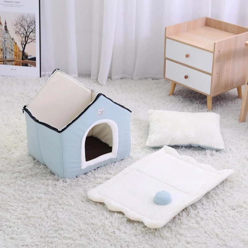 

Foldable Dog House Kennel Bed Mat Winter Warm Cat Nest Pet Products Basket Puppy Cave Sofa, 2colors