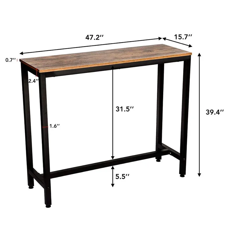 
Sturdy Metal Frame Easy Assembly Bar Furniture Rectangular Pub Dining Table for kitchen 