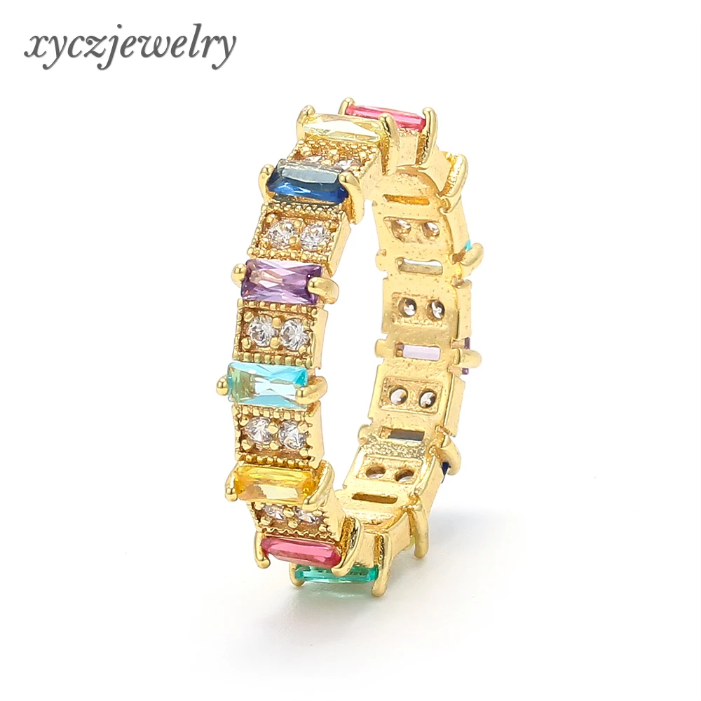 

Anillos de arco iris de lujo Anillos de boda de piedras de color chapados en oro de 18 quilates para mujer