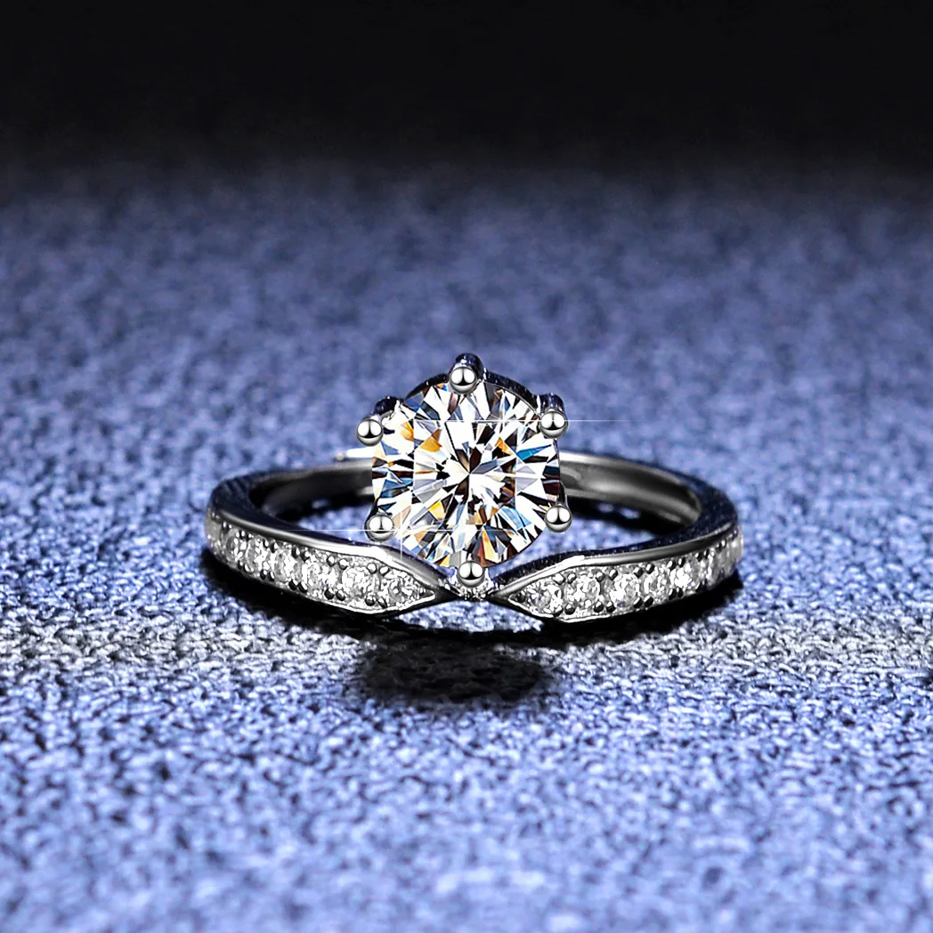

Silver 925 Original Brilliant Cut Diamond Test Past 1 ct D Color Moissanite Crown Ring Platinum Plated Gemstone Ring for Women