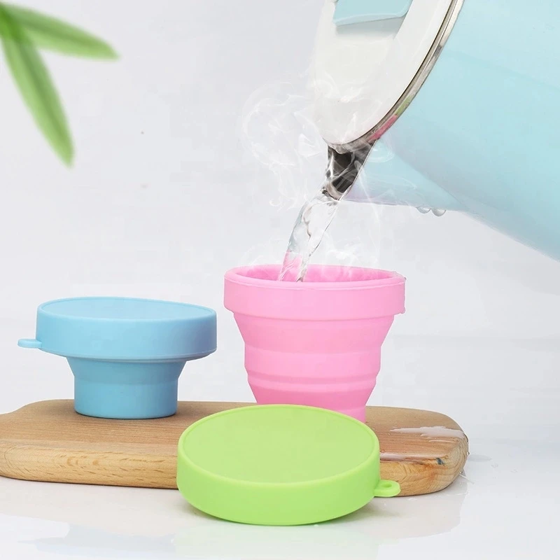 

2019 Outdoors custom silicone collapsible cup retractable foldable coffee cup reusable silicone cup for travel, Customized color