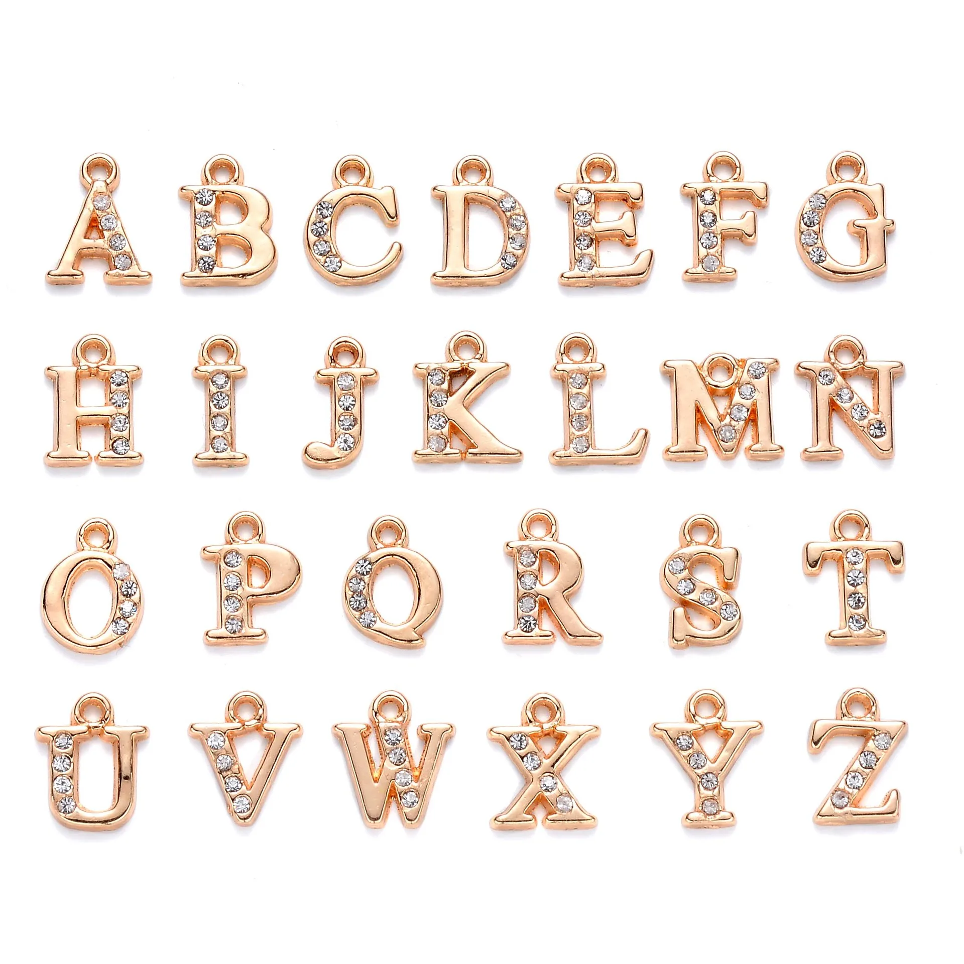 

Crystal Rhinestone A-Z 26 Letter Charms Initial Alphabet Capital Letter Pendants for Bracelet Necklace Earring Making, Kc gold,imitation rhodium