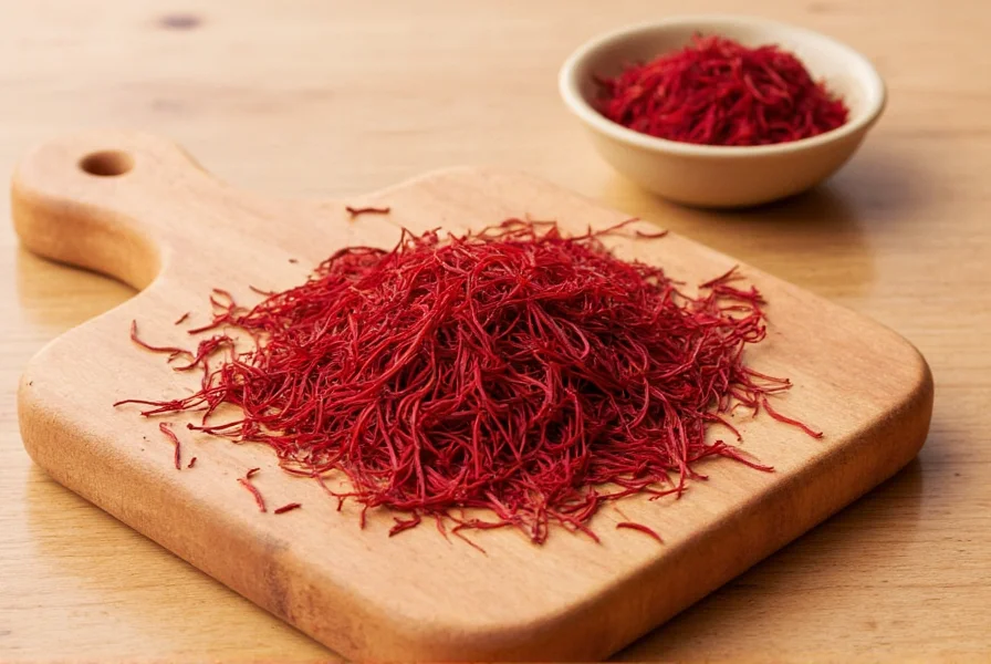 Saffron stored in a dark glass jar inside a spice cabinet